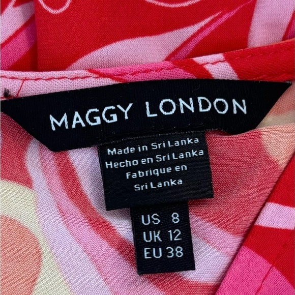 NWT MAGGIE LONDON COLORFUL RED & ORANGE FLORAL DRESS, SIZE 8 - Picture 10 of 13